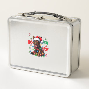 Lunch Box Funky French Bulldog Christmas Santa Hat Lights HO