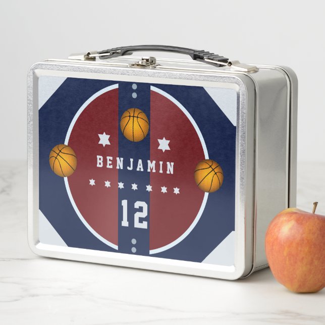 Lunch Box Garçon Ado Basketball Sport Rouge Blanc Bleu (En situation)