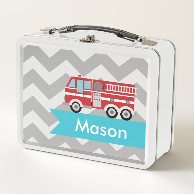 Lunch Box Garçon turquoise gris personnalisé de camion de (Devant)