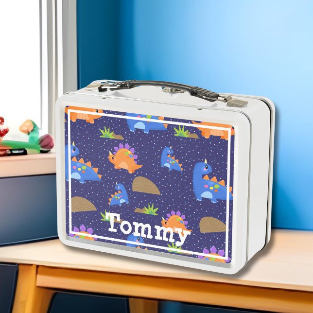 Lunch Box Garçons Bleu Bleu Orange Star Dinosaur (Créateur téléchargé)