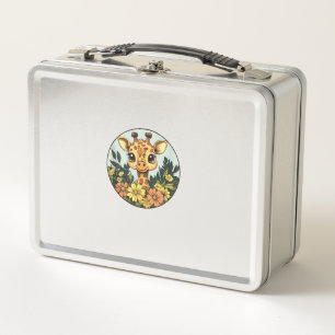 Lunch Box Giraffe Adorable Entourée De Fleurs _5