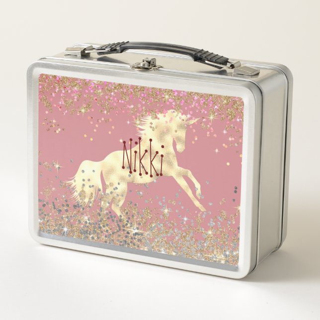 Lunch Box Glittery Gold Unicorn (Devant)