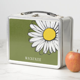 Lunch Box Grande Fleur de Marguerite Nom Personnalisé