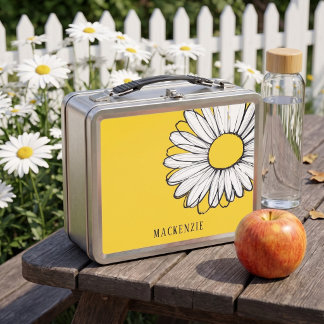 Lunch Box Grande Fleur de Marguerite Nom Personnalisé