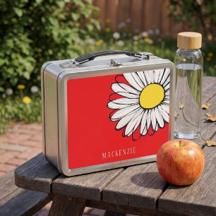 Lunch Box Grande Fleur de Marguerite Nom Personnalisé