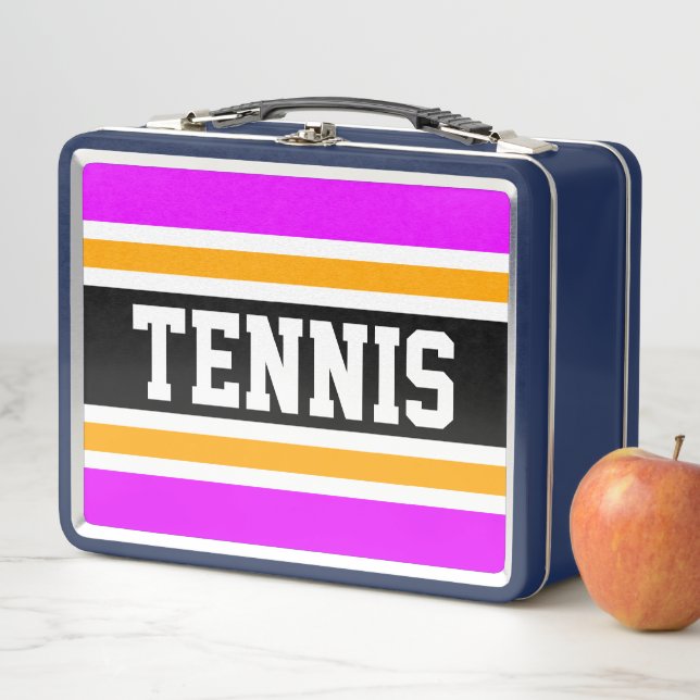 Lunch Box Gras Bright Rose Noir Blanc Jaune TENNIS rayures (En situation)