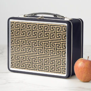Lunch Box Grec Meander Carré clé H Motif Brown