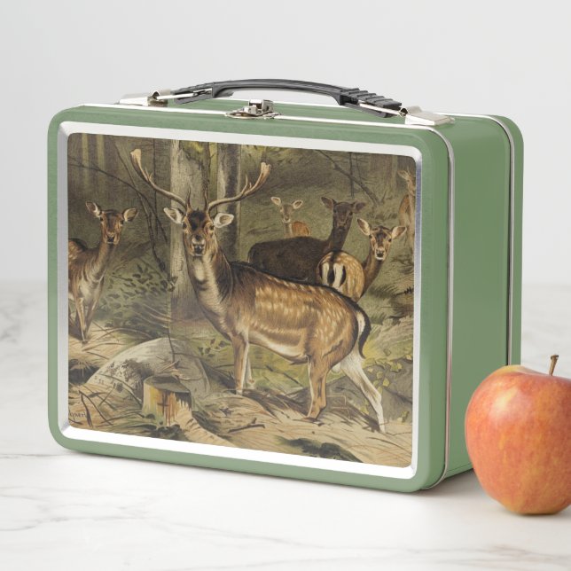 Lunch Box Green Wooden Deer Rustic Pays Personnalisé (En situation)