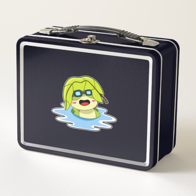Lunch Box Grenouille avec feuille à la natation (Devant)
