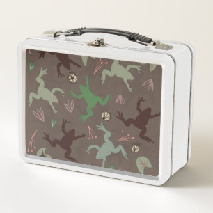 Lunch Box Grenouilles mignonnes et motif floral vert marron