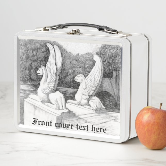 Lunch Box Griffins sculpté crayon monochrome Art (En situation)