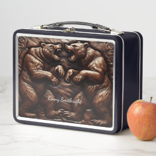 Lunch Box Grizzli en cuir : puissance sauvage