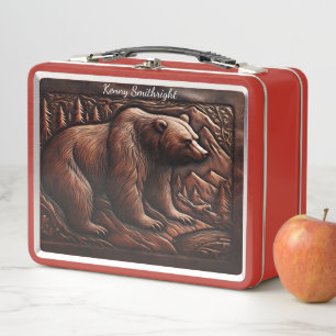Lunch Box Grizzly en cuir incorporé : Esprit sauvage