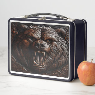 Lunch Box Grizzly torride sculpté en cuir