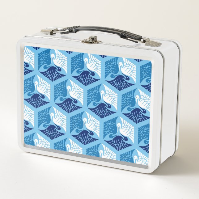 Lunch Box Grues japonaises, marine, blanche et bleu clair (Devant)