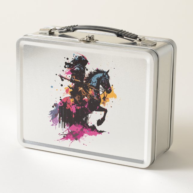 Lunch Box Guerrier équitation cheval en aquarelle (Devant)