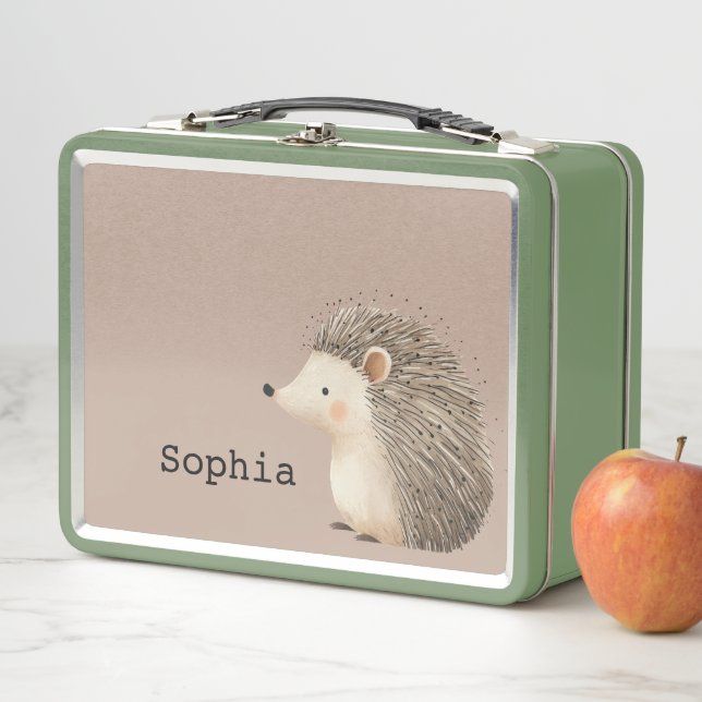Lunch Box Hérisson Brown Crème Cute Personnalisé (En situation)