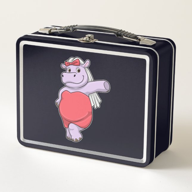 Lunch Box Hippopotame en mariée avec voile et nœud (Devant)
