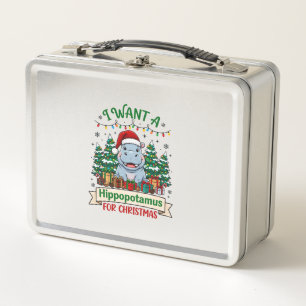 Lunch Box Hippopotame Noël Hippo Chapeau de Père Noël Arbres