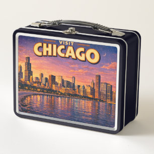 Lunch Box horizon de Chicago et lac Michigan au crépuscule