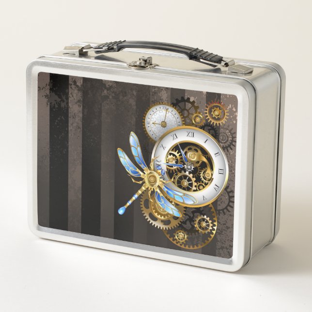 Lunch Box Horloge à vapeur avec libellule mécanique (Devant)