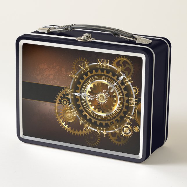 Lunch Box Horloge Steampunk avec des engrenages anciens (Devant)