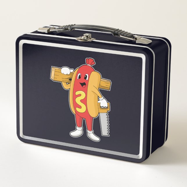 Lunch Box Hotdog as Carpenter with Saw & Wood (Devant)