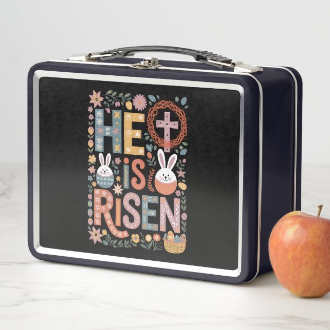 Lunch Box Il est ressuscité Jésus Floral mignon lapin de Pâq (En situation)