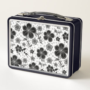 Lunch Box Impression florale noir et blanc