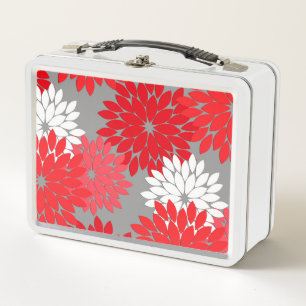 Lunch Box Imprimé de kimono floral moderne, rouge corail et