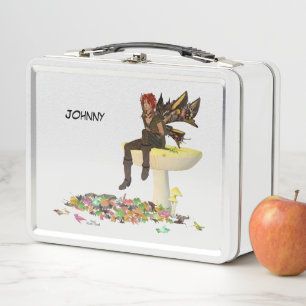 Lunch Box Irlandais Fée Bois Sur Boîtier En Métal Champignon