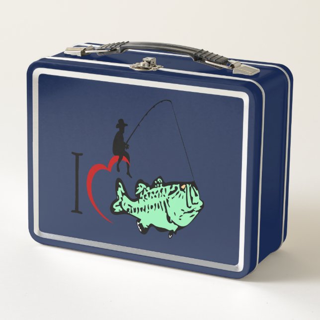 Lunch Box J'adore aller pêcher avec un coeur rouge (Devant)