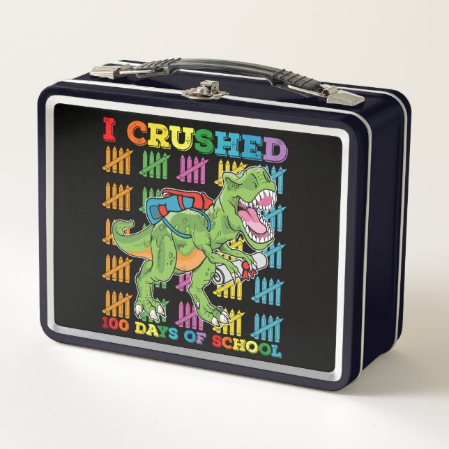 Lunch Box J'Ai Écrasé 100 Jours D'École T Rex Dinosaur (Devant)