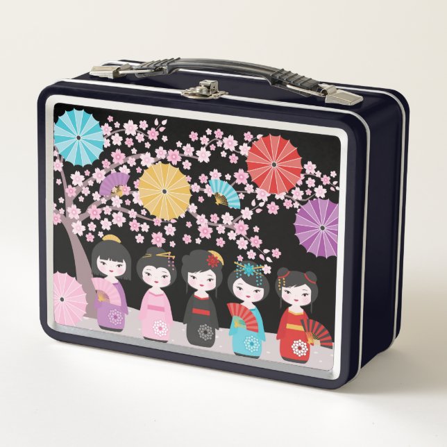 Lunch Box Japonais Kokeshi Dolls Noir (Devant)