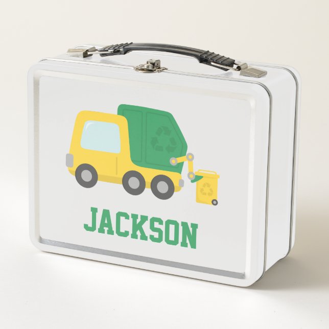 Lunch Box Jaune Vert Garbage Truck Enfants Personnalisé (Devant)