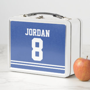 Lunch Box Jersey de football bleu avec nom et numéro personn