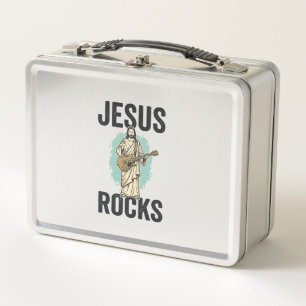 Lunch Box Jésus joue de la guitare gravure chrétienne vintag