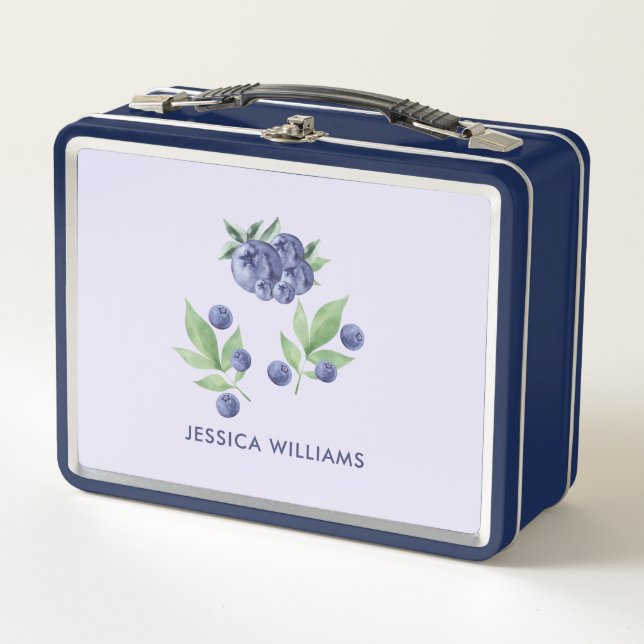 Lunch Box Joli Aquarelle Elégante Blueberry Fruit Monogramme (Devant)