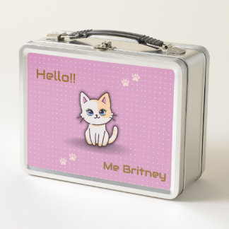 Lunch Box Joli Chat Rose Kitty Nom Personnalisé