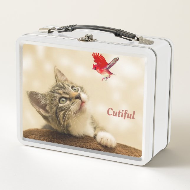 Lunch Box Joli chat tabby et oiseau rouge (Devant)