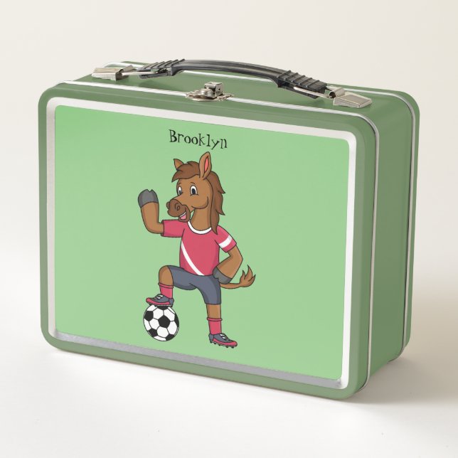 Lunch Box Joli cheval drôle jouant dessin de football (Devant)