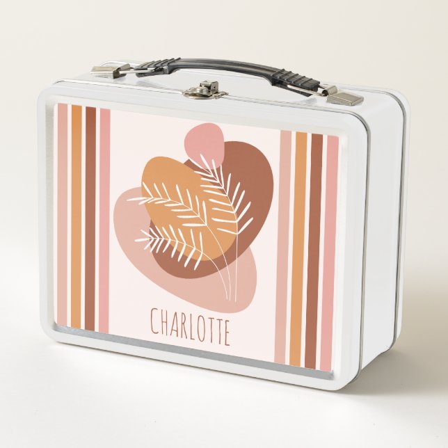Lunch Box Joli Feuille et rayures motif boho palette de coul (Devant)