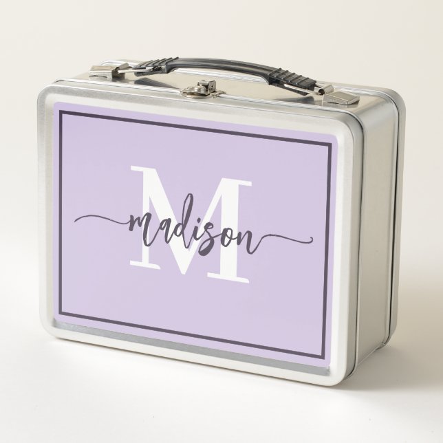Lunch Box Joli nom de script monogramme lavande pastel (Devant)