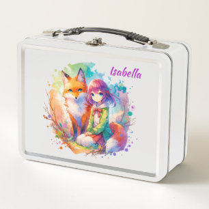 Lunch Box Jolie aquarelle Anime Girl et Fox