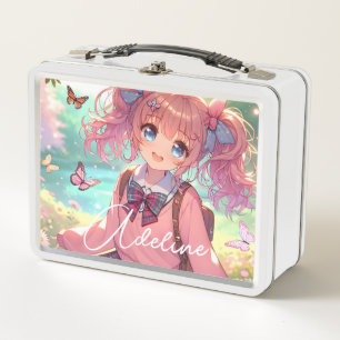 Lunch Box Jolie fille Anime en Pigtails Roses