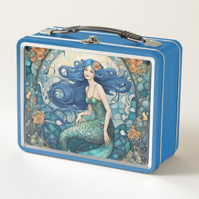 Lunch Box Jolie sirène Art Nouveau Art Déco Bleu (Devant)