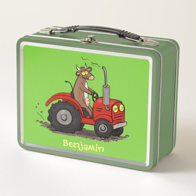 Lunch Box Jolie vache heureuse conduisant un dessin animé de (Devant)
