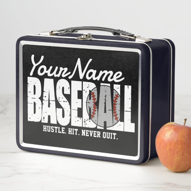 Lunch Box Joueur d'équipe de baseball rétro AJOUTER NOM Pins (En situation)