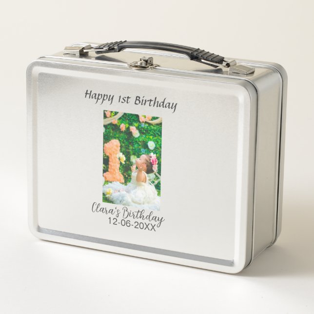 Lunch Box Joyeux 1er anniversaire photo simple élégant coute (Devant)
