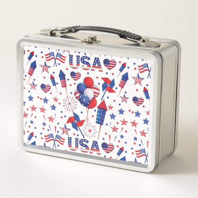 Lunch Box Joyeux 4 juillet Red Blue Cute Party (Devant)